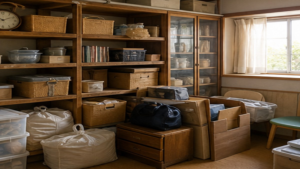 遺品整理を業者に依頼するか家族で片付けるか検討している室内のイメージ